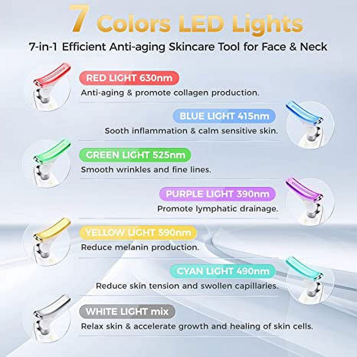 Red Light Therapy for Face, 7 Color LED Face Skin Rejuvenation for Face & Neck Beauty Device,  Neck Tightening Device, Glossy Black