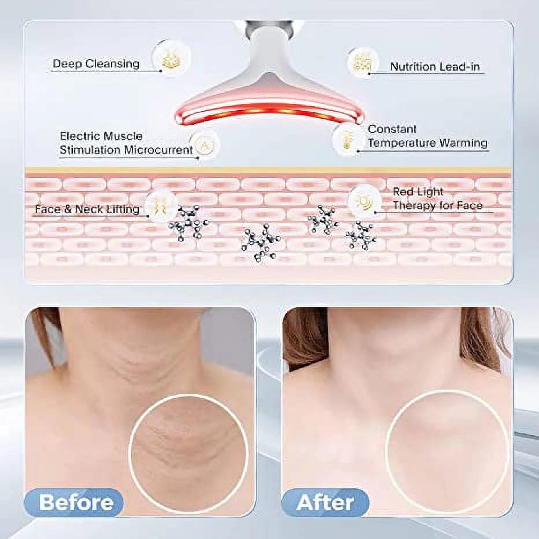 Red Light Therapy for Face, 7 Color LED Face Skin Rejuvenation for Face & Neck Beauty Device,  Neck Tightening Device, Glossy Black