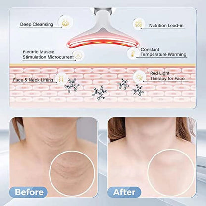 Red Light Therapy for Face, 7 Color LED Face Skin Rejuvenation for Face & Neck Beauty Device,  Neck Tightening Device, Glossy Black